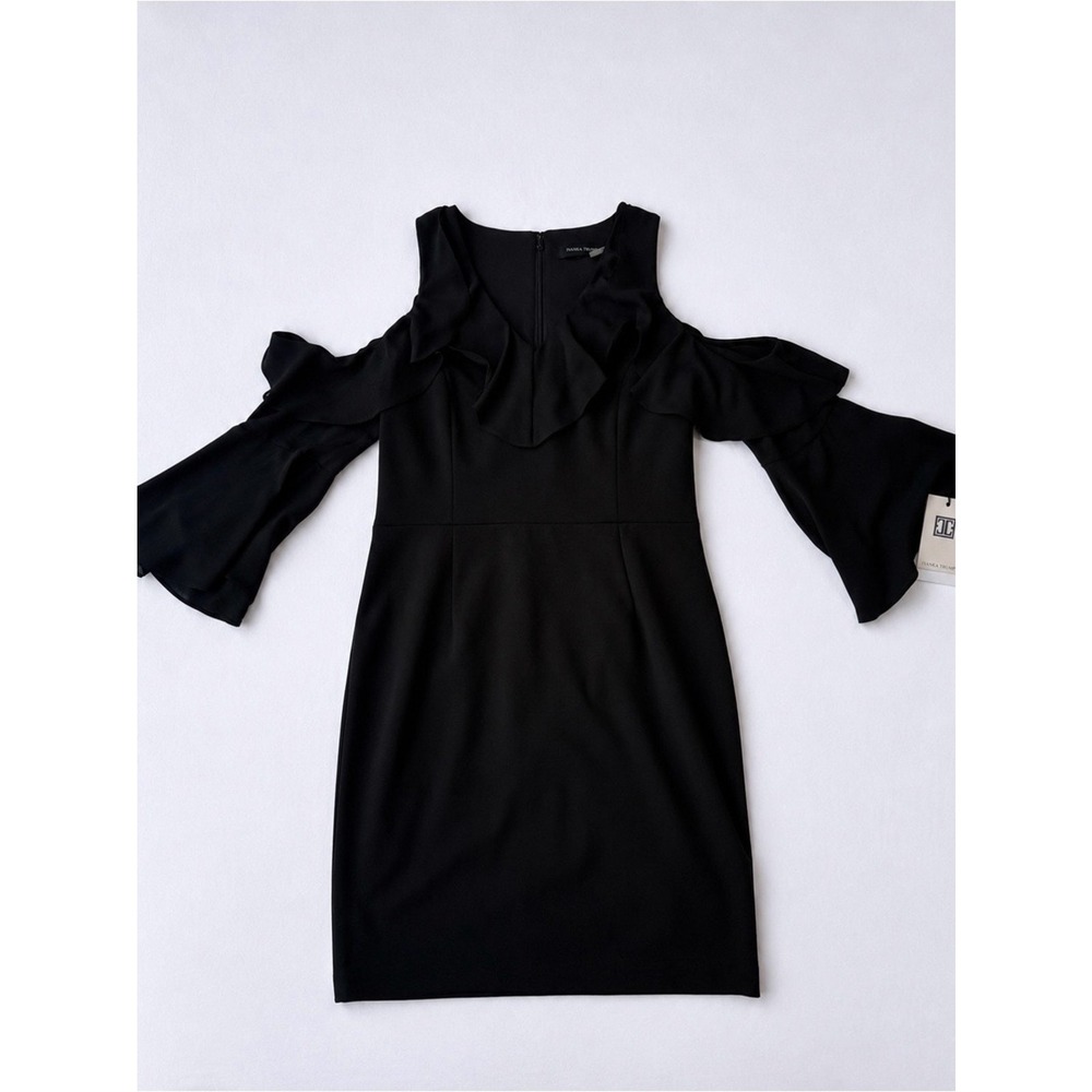 Ivanka Trump Black Cold-Shoulder Ruffle Mini Dress in Size 8
